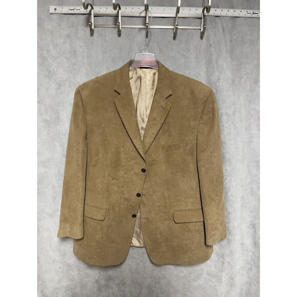 Calvin Klein Blazer Men 48R Beige‎ 2B Suede Textured Career Academia Jacket Luxe - Picture 1 of 10